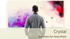  Presentation with art gallery - Cool new presentation theme with man in modern art gallery backdrop and a cream colored foreground