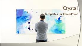  Presentation with art gallery - Presentation theme enhanced with man in modern art gallery background and a cream colored foreground