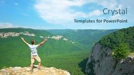  Presentation with mountain - Slide set featuring man-in-mountain-at-day background and a sky blue colored foreground