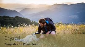  Presentation with nature - PPT theme consisting of man-in-nature background and a coral colored foreground