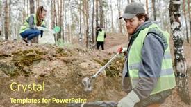  Presentation with garbage - Slides with man-in-neon-vest-collecting background and a coral colored foreground