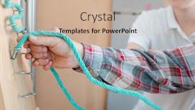  Presentation with occupational - Presentation design having man-in-occupational-therapy background and a coral colored foreground