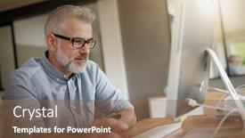  Presentation with desktop - Beautiful PPT layouts featuring man-in-office-working backdrop and a violet colored foreground