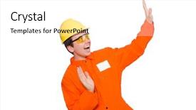  Presentation with orange - Amazing presentation having man in orange coveralls isolated backdrop and a white colored foreground