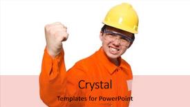  Presentation with orange peel isolated - Slides having man in orange coveralls isolated background and a red colored foreground