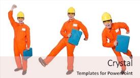  Presentation with blue orange white - Slide deck enhanced with man in orange coveralls isolated background and a lemonade colored foreground