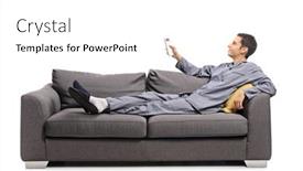  Presentation with remote - Colorful slide deck enhanced with man-in-pajamas-laying backdrop and a white colored foreground