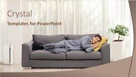  Presentation with sleeping - Colorful PPT theme enhanced with man-in-pajamas-sleeping backdrop and a sky blue colored foreground