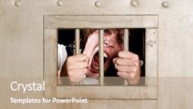  Presentation with jail - Colorful PPT layouts enhanced with man in prison going insane backdrop and a coral colored foreground