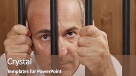  Presentation with prison bars - PPT theme having man in prison holding bars background and a coral colored foreground
