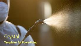  Presentation with equipment - PPT theme consisting of man-in-protective-equipment-decontaminating background and a tawny brown colored foreground