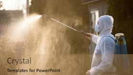  Presentation with equipment - Presentation theme having man-in-protective-equipment-decontaminating background and a coral colored foreground