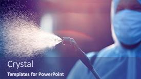  Presentation with covid coronavirus - Presentation theme having man-in-protective-equipment-decontaminating background and a ocean colored foreground