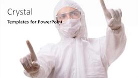  Presentation with music man in suit - Presentation design featuring man-in-protective-suit-isolated background and a white colored foreground