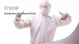  Presentation with music man in suit - Presentation design featuring man-in-protective-suit-isolated background and a white colored foreground