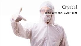  Presentation with man in suit and tie - Colorful presentation enhanced with man in protective suit isolated backdrop and a white colored foreground