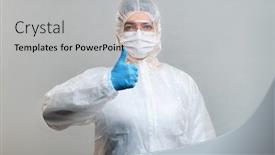  Presentation with mask - Colorful presentation theme enhanced with man-in-protective-suit-medical backdrop and a light gray colored foreground