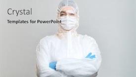  Presentation with mask - Slide set having man-in-protective-suit-medical background and a light gray colored foreground