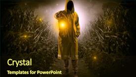  Presentation with lantern - PPT theme with man in raincoat at night background and a wine colored foreground
