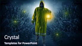  Presentation with night - Audience pleasing slide set consisting of man in raincoat at night backdrop and a navy blue colored foreground