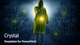  Presentation with awards night presentations - PPT theme featuring man in raincoat at night background and a  colored foreground