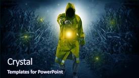  Presentation with second coming - Beautiful PPT layouts featuring man in raincoat at night backdrop and a  colored foreground