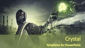  Presentation with nuclear - Colorful slide deck enhanced with man in respirator against nuclear backdrop and a tawny brown colored foreground