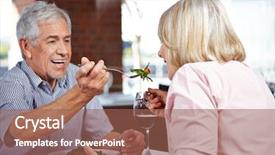  Presentation with taste - PPT theme enhanced with man in restaurant letting his woman taste from his food background and a violet colored foreground