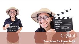  Presentation with hunting - Slide deck with man-in-safari-hat background and a coral colored foreground