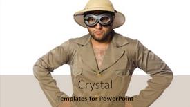  Presentation with safari - Presentation theme with man in safari hat with goggles on white background and a coral colored foreground