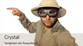  Presentation with safari - PPT layouts enhanced with treasure hunt game - man in safari hat background and a coral colored foreground