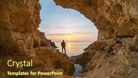  Presentation with sea - PPT layouts having man-in-sea-grotto-sea background and a tawny brown colored foreground
