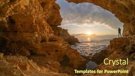  Presentation with sea - Amazing slide set having man-in-sea-grotto-sea backdrop and a tawny brown colored foreground