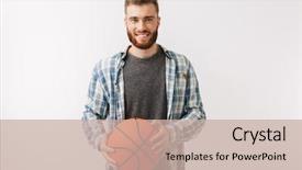  Presentation with basketball - PPT theme featuring man in shirt holding basketball background and a soft green colored foreground