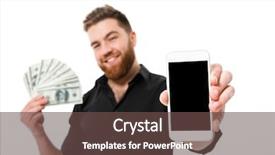  Presentation with man holding phone - Audience pleasing PPT layouts consisting of man in shirt holding money backdrop and a tawny brown colored foreground