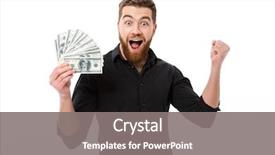  Presentation with cheerful - Amazing slide deck having man in shirt holding money backdrop and a gray colored foreground