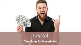  Presentation with camera - Colorful PPT layouts enhanced with man in shirt holding money backdrop and a coral colored foreground