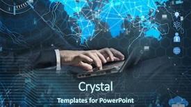  Presentation with data management - Colorful slide deck enhanced with man in social data management backdrop and a  colored foreground