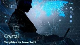  Presentation with data management - Presentation theme having man in social data management background and a navy blue colored foreground