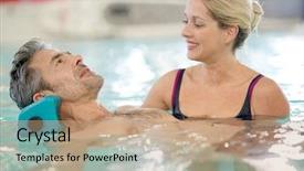  Presentation with physical exercises - Audience pleasing PPT theme consisting of man in spa pool doing exercises with physical therapist backdrop and a coral colored foreground