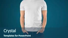  Presentation with green color - Slide deck featuring green retailing - young man in stylish t-shirt background and a ocean colored foreground