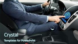  Presentation with eco friendly car concept - Slides with man in suit driving car background and a tawny brown colored foreground