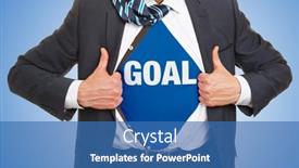  Presentation with goal - Presentation having man-in-suit-opens-shirt background and a ocean colored foreground