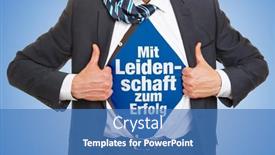  Presentation with slogan - Audience pleasing presentation theme consisting of man-in-suit-opens-shirt backdrop and a teal colored foreground