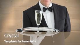  Presentation with bleached - Beautiful slide set featuring man in suit serving glass with champagne against bleached wooden planks background backdrop and a coral colored foreground