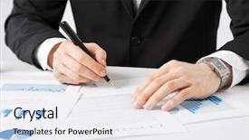  Presentation with music man in suit - Audience pleasing presentation theme consisting of man in suit signing contract backdrop and a sky blue colored foreground