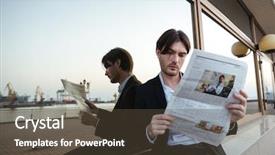  Presentation with mirror - Presentation having man-in-suit-with-newspaper background and a tawny brown colored foreground