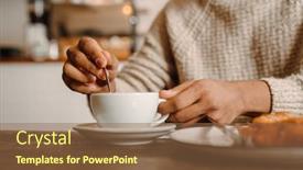  Presentation with coffee - Slides featuring man-in-sweater-stiring-coffee background and a tawny brown colored foreground