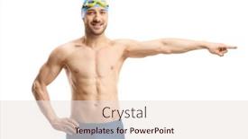  Presentation with swimming - Audience pleasing presentation theme consisting of man-in-swimming-shorts-googles backdrop and a sky blue colored foreground