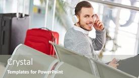  Presentation with music headphones - PPT theme with man-in-the-airport-waits background and a gray colored foreground